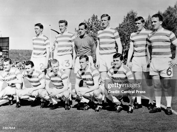 The Celtic team line up before their European Cup Final match against Inter Milan in Lisbon. They went on to win 2-1.