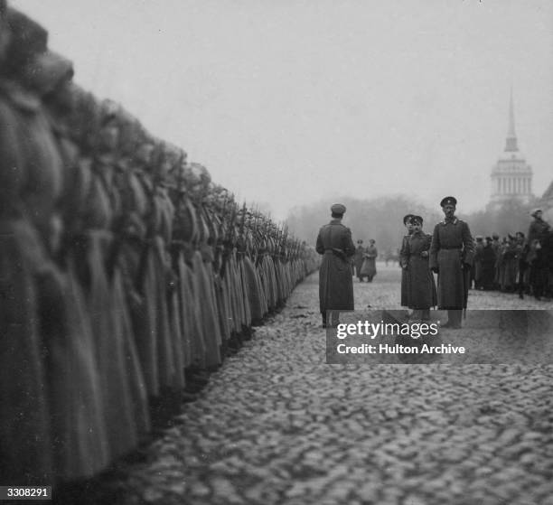 Women's battalion lined up before a parade. Original Publication: Russian Album