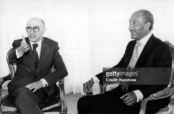 President Sadat of Egypt meets Prime Minister Menachem Begin of Israel for talks on the normalisation of relationships between their two countries....