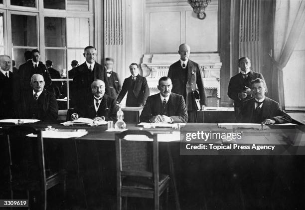 Delegates at an International Conference of Financiers in Paris. Included are representatives from Italy, America, Belgium, Germany, Netherlands and...