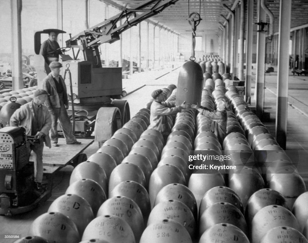 Torpex Warhead A stock of torpedo warheads waiting to be filled with high explosives ...