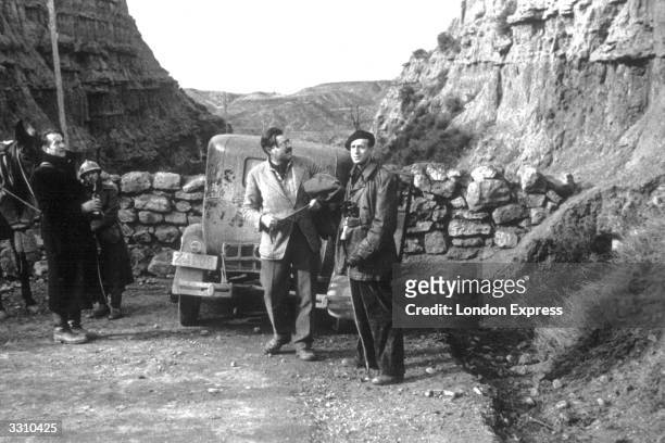 Novelist and journalist Ernest Hemingway , at the Belchite sector, during the Spanish Civil War. He was one of the first American correspondents to...