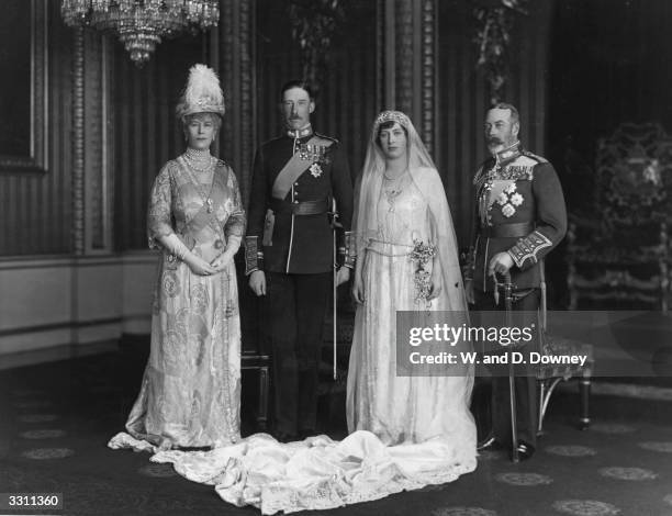 From left to right; Queen Mary, King George V, with their daughter Victoria Alexandra Alice Mary, the Princess Royal, and Viscount Lascelle, 6th Earl...