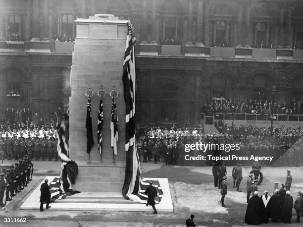 King George V at the unveiling of the Tomb of the Unknown Warrior at the Cenotaph in Whitehall, London.