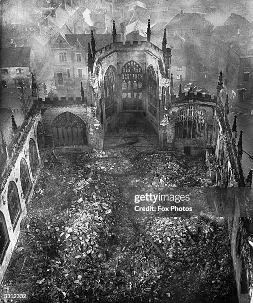 The ruins of Coventry Cathedral after the night Blitz on Coventry.