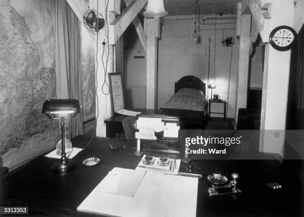 The simple furnished emergency bedroom-cum-office used by Churchill during the war.