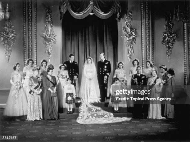 Princess Elizabeth, Prince Philip, Duke of Edinburgh with King George VI and Queen Elizabeth and members of the immediate and extended Royal Family...
