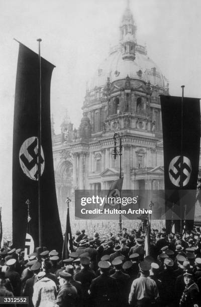 Work Front parade in front of the Reichstag, which was held in response to the publication of the Nazi government's law concerning employees.