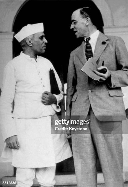 Sir Stafford Cripps and Pandit Nehru in New Delhi. Cripps had visited India to offer the country Dominion status.
