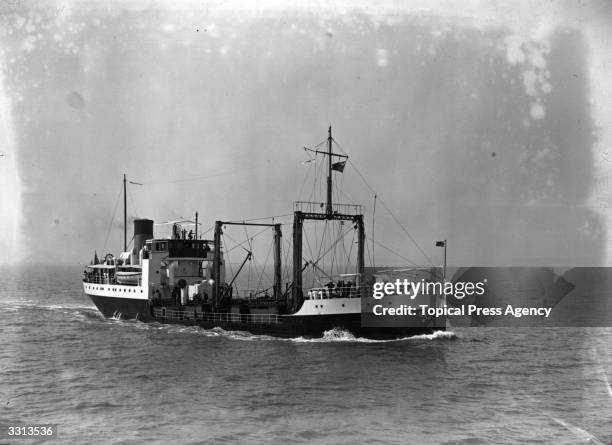 The first bulk petroleum carrier 'Paua', owned by the Imperial Oil Company, at sea on trials.