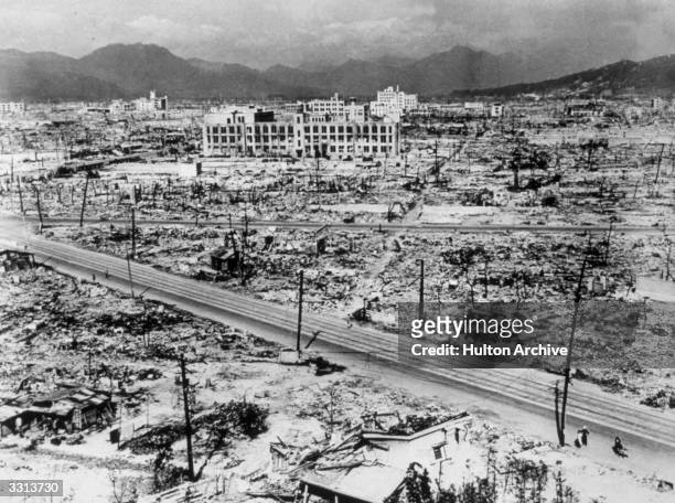 Atomic bomb damage in Hiroshima.
