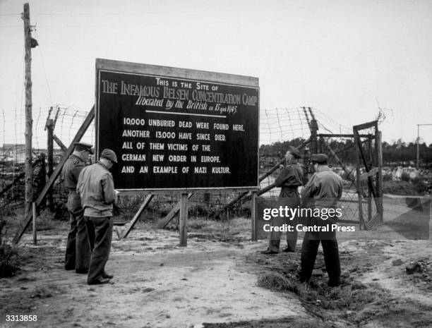 Sign at Belsen concentration camp, while under British control after liberation. After its liberation in April 1945 the camp was burnt to the ground...