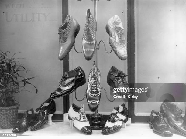 Selection of men's shoes on sale at the International Shoe and Leather Fair.