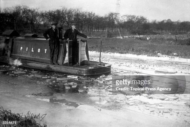 An ice-breaker at work on the Grand Union Canal at Slough, Buckinghamshire.