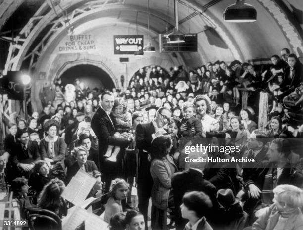 An underground tube shelter which was built in the Shepherd's Bush Studios, London, as the setting for the film 'Ey Theng Yow'. Arthur Askey is...