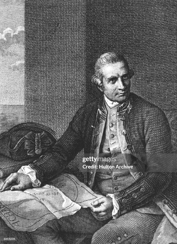 English navigator James Cook planning his navigation of the Pacific ...