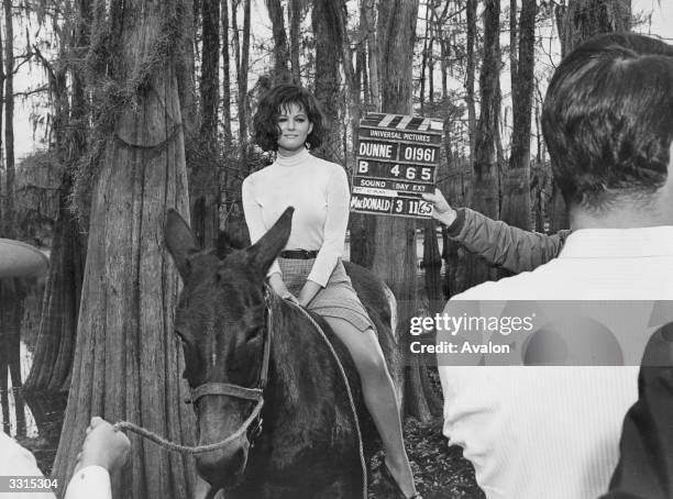 Italian actress Claudia Cardinale works on location in the Everglade swamps of Florida, with Rock Hudson, on the film 'Blindfold'. The film was...