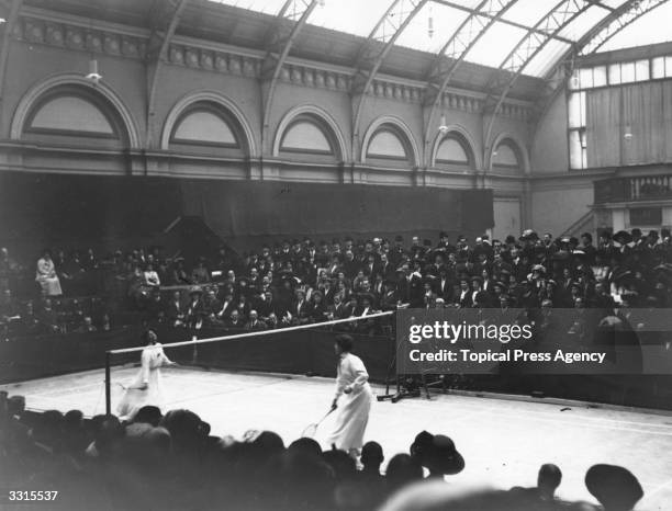 Ladies singles match in progress at the Badminton Championships at the Royal Horticultural Hall.