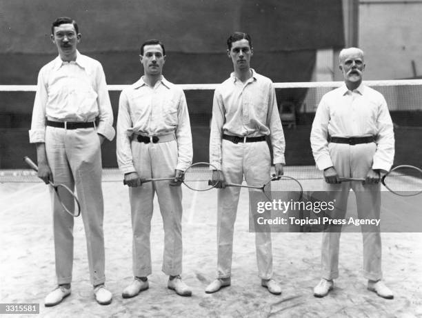 The finalists of the Men's Doubles at the All England Badminton Championships winners Edward Hawthorn and P D Fitton, runners-up R Franck and C J...