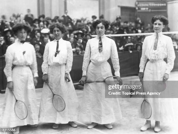 The Women's Doubles finalists in the All England Badminton Championships, Margaret Larminie and partner with winners Dorothy Cundall and Alice...