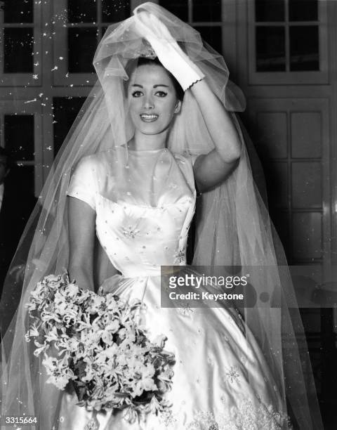 British actress Jackie Collins on her wedding day.