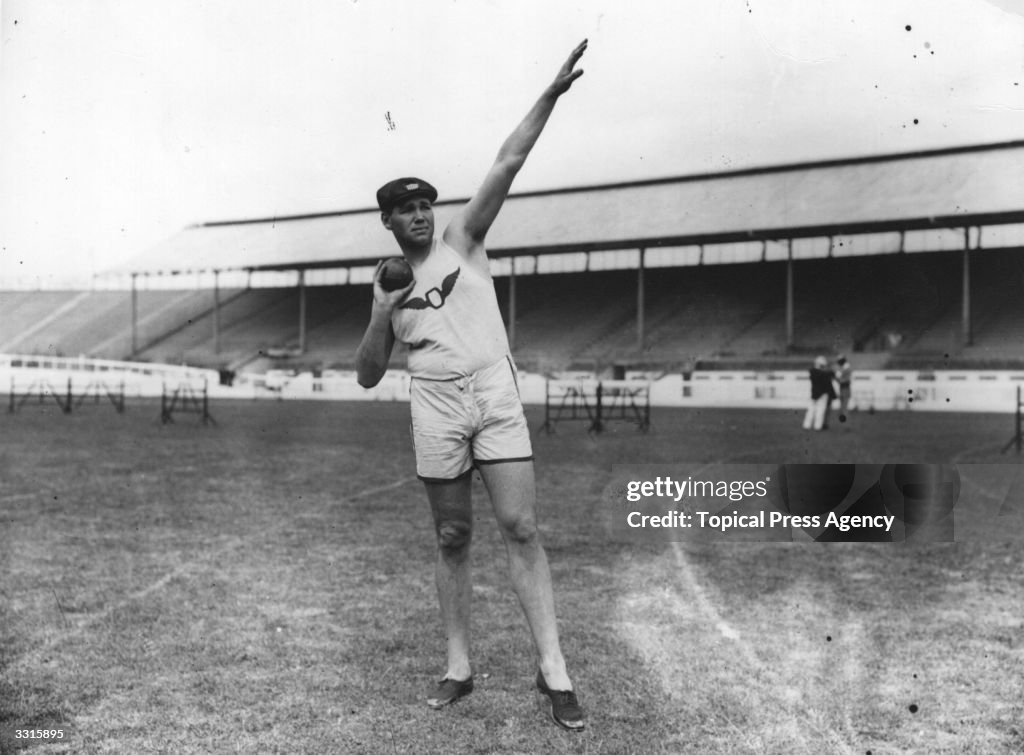 Ralph Rose of the United States in practice for the Shot Put event at ...