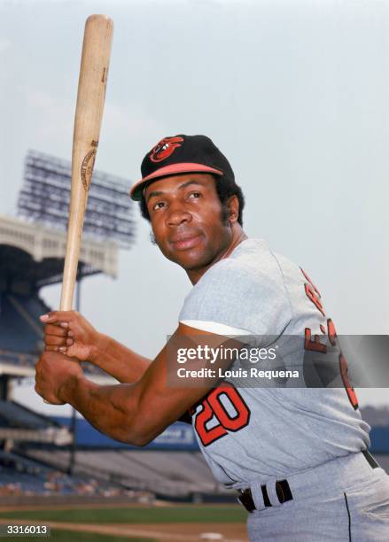 Outfielder Frank Robinson of the Baltimore Orioles poses for a portrait circa 1966-71 in Yankee Stadium in Bronx, New York.