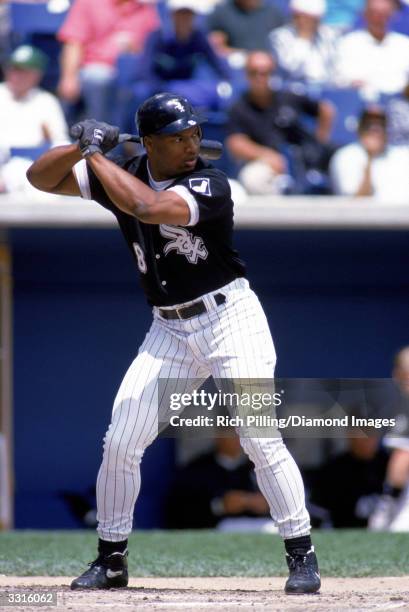 Bo Jackson of the Chicago White Sox stands ready at bat during a Major League Baseball game circa 1993 at Comiskey Park in Chicago, Illinois.