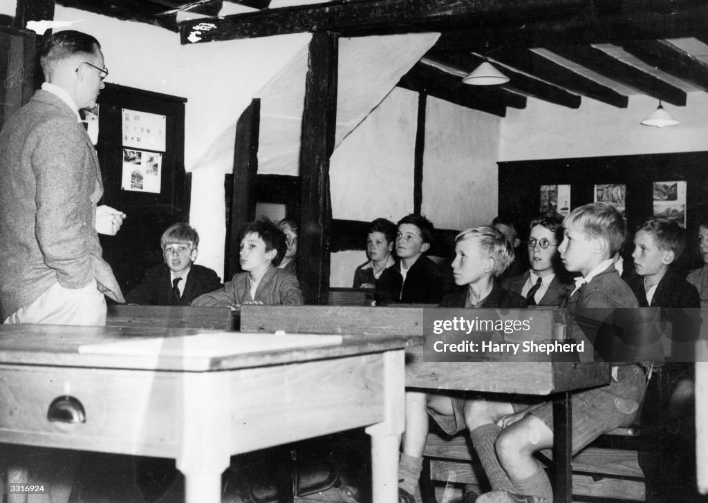 School lessons in an old manor house for evacuees during World War II