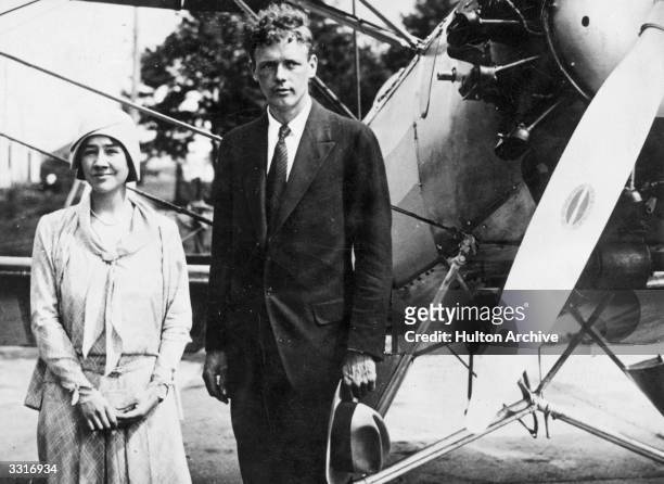 Charles Augustus Lindbergh and his bride, writer Anne Morrow Lindbergh , in their first posed picture since their marriage.