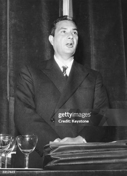 Italian statesman Aldo Moro , first secretary of Italy's Christian Democratic Party, makes an appeal to safeguard the unity of his party at the...