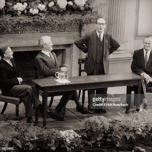 Philosopher and historian of ideas, Sir Isaiah Berlin chairing a 'musical discussion' at the Bath International Music Festival, 4th June 1959. On the...