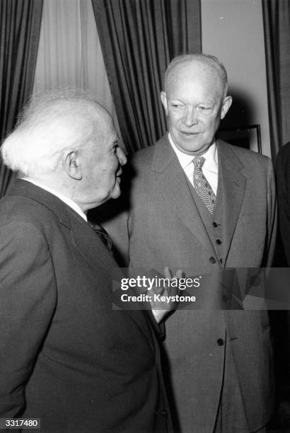 Israeli Prime Minister David Ben-Gurion and American General and statesman Dwight D Eisenhower, the 34th President of the United States of America,...