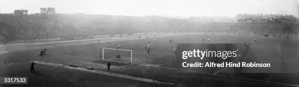 General view of a match in progress at Chelsea's Stamford Bridge ground.