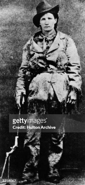 Frontierswoman Calamity Jane celebrated for her bravery and her skill in riding and shooting during the gold rush days in Dakota.
