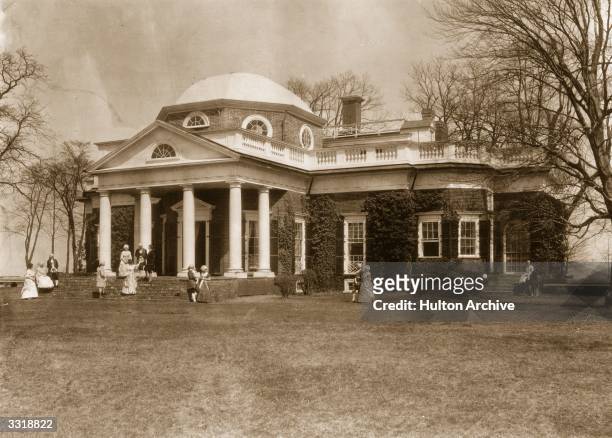 Students of the University of Virginia posing as house guests outside Monticello, Charlottesville, Virginia, the home of Thomas Jefferson , the 3rd...