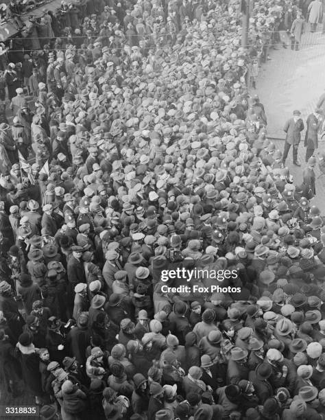 An enormous crowd which has gathered to see the Prince of Wales on the occasion of his visit to Derby.