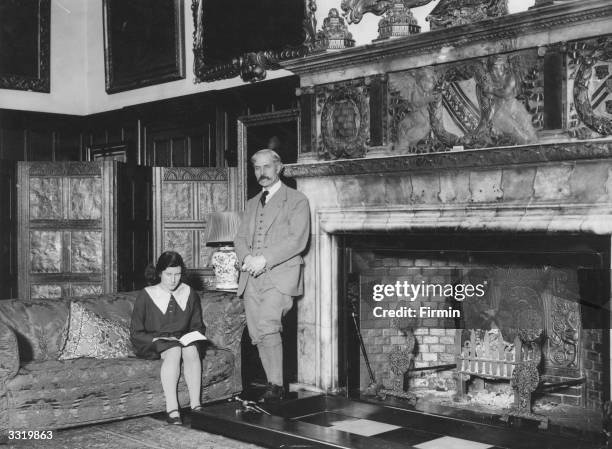 British Prime Minister James Ramsay MacDonald on his first visit to Chequers, the ministerial country home in Buckinghamshire. Wearing the typical...