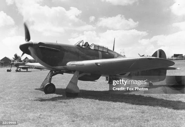 Hawker Hurricane Mk1 monoplane fighter of No.32 Squadron Royal Air Force Fighter Command returns from a sortie during the Battle of Britain on 29th...