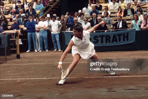 Australian tennis player Margaret Court playing in a championship match at Bournemouth.