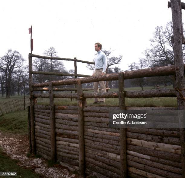 Welsh equestrian Richard Meade surveying the course at Badminton Horse Trials, Gloucestershire.