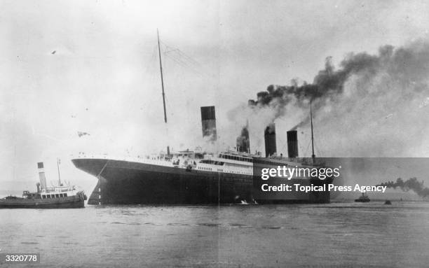 The ?1 000 luxury White Star liner 'Titanic', which sank on its maiden voyage to America in 1912, seen here on trials in Belfast Lough.