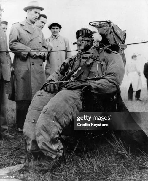 Dummy sitting on an ejector seat at a military exhibition for the Swiss Army in Zurich, Switzerland.