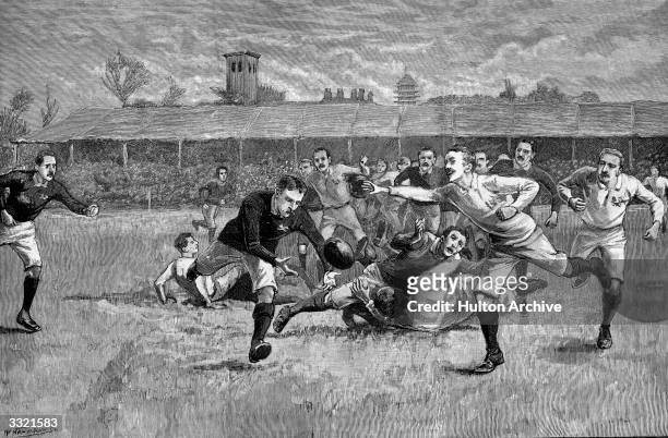 Rugby match between England and Scotland in the Athletic Grounds at Richmond. England and Scotland played against each other in the first...