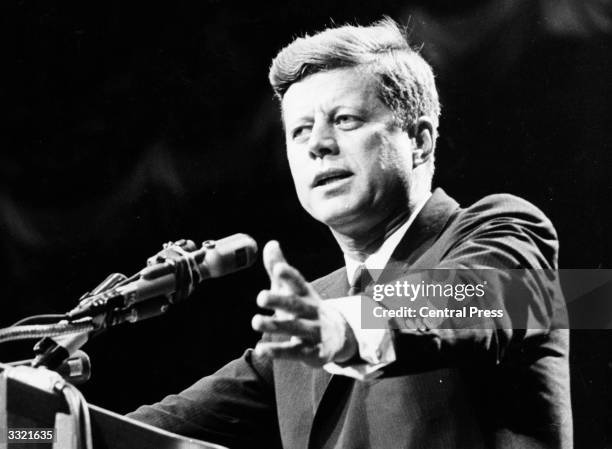 Statesman John F Kennedy, 35th president of the USA, making a speech.