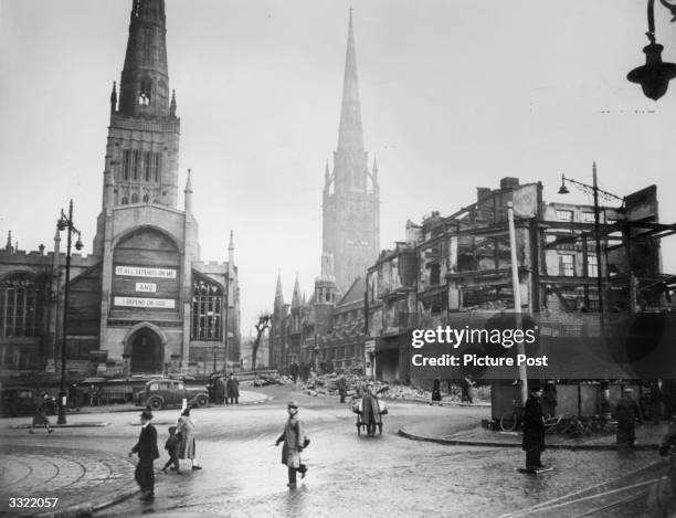 Buildings damaged by bombs at Coventry. Original Publication: Picture Post - 533 - Coventry - unpub.