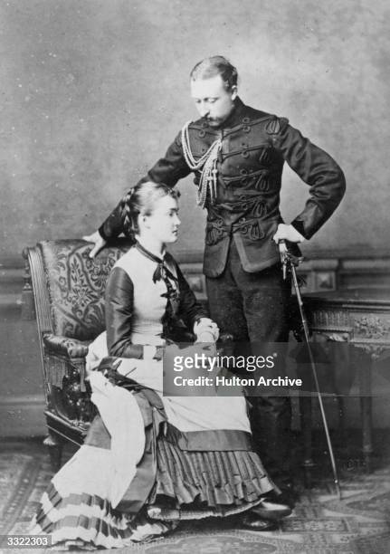 Prince Arthur, Duke of Connaught , third son of Queen Victoria, with fiancee Princess Louise of Prussia .
