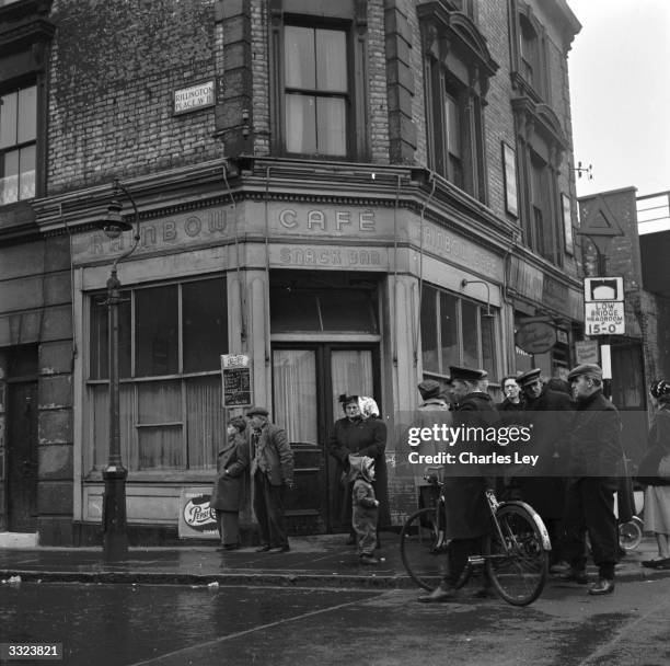 Outside the Rainbow Cafe, situated on the corner of Rillington Place, where Reginald Christie murdered his victims.