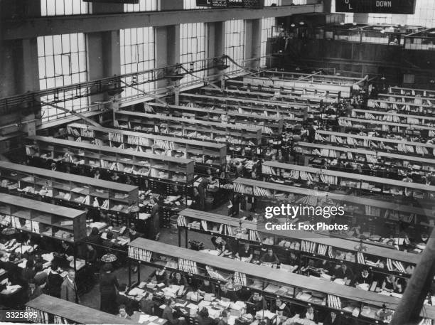 General view of the interior of the Littlewoods Football Pools Office in Liverpool.