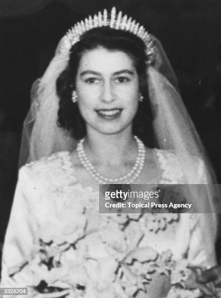 Princess Elizabeth leaving Westminster Abbey, after her wedding to The Prince Philip, Duke of Edinburgh.
